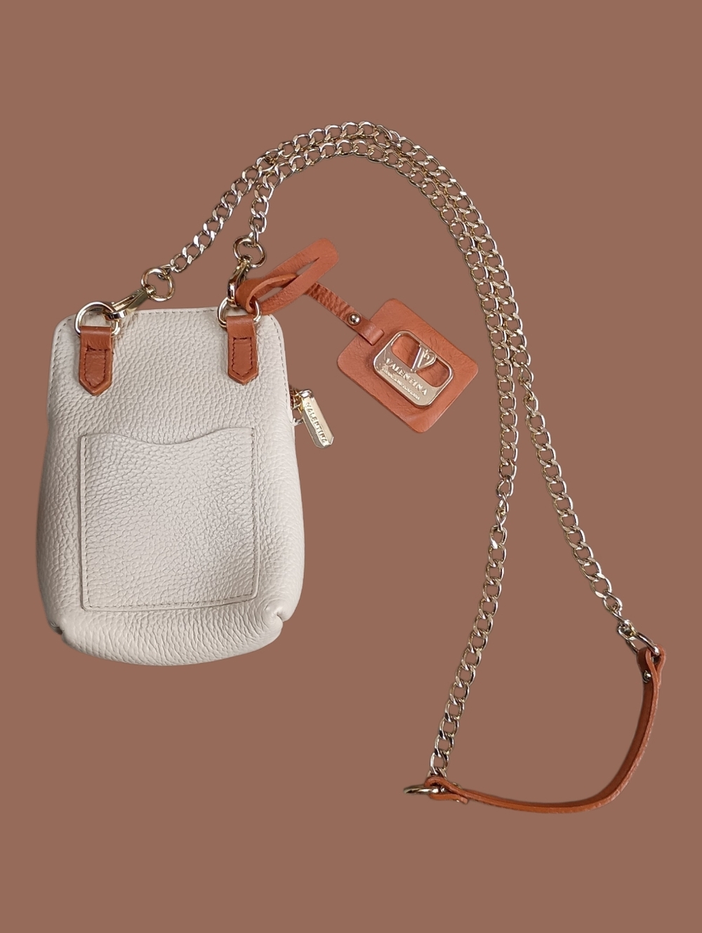 Valentina Cream Pebbled Leather Crossbody Phone bag  EUC
